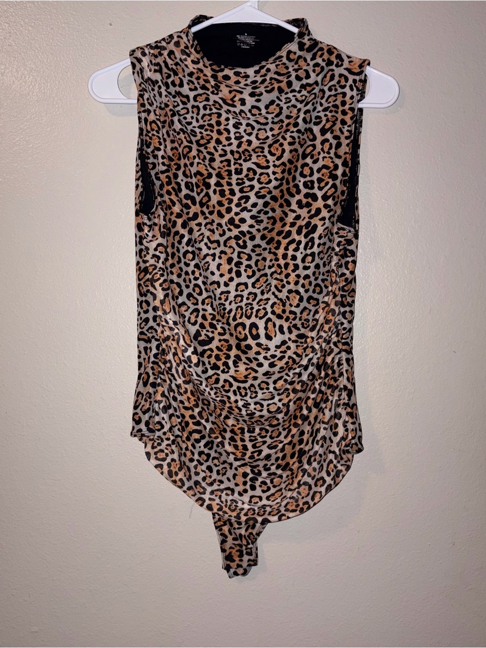 Leopard Print Sleeveless Bodysuit - Tan/Black